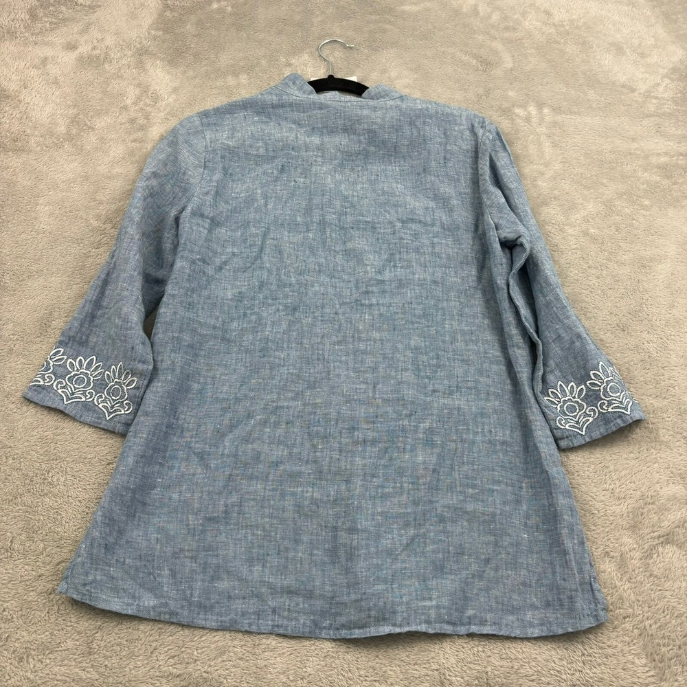 Orvis Embroidered Linen Tunic Top Womens S (6/8) Blue 3/4‎ Sleeve Lagenlook Boho - Picture 2 of 15